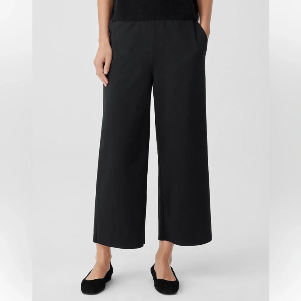 Eileen Fisher Cotton Tencel Black Ponte Wide-Leg Women's Pants, new without tags - Picture 2 of 6